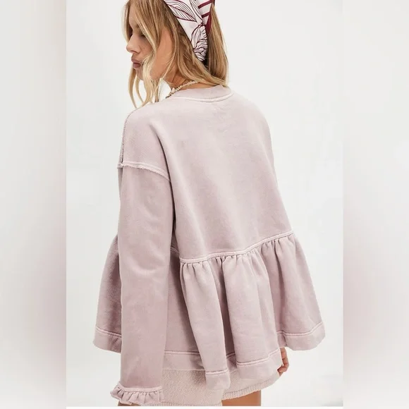 Free People Baby Doll Oversized White Sweatshirt. Size M - Picture 2 of 6